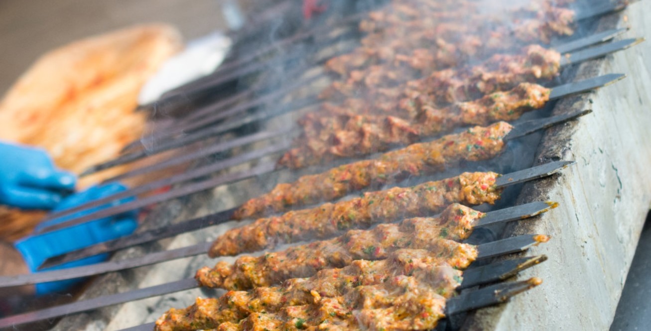 Urfa Kebab on the kebab grill