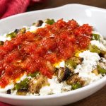 Köpoğlu, Turkish meze of fried eggplant and peppers with garlic yogurt and tomato sauce
